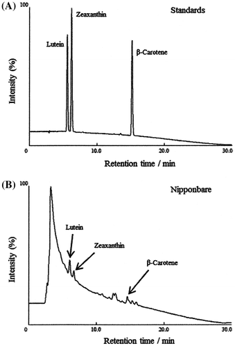 Fig. 1. Measurement of the amounts of carotenoids contained in Nipponbare.