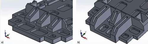 Figure 5. Some details of the differences between the first EPS base (a) and the redesigned model (b)