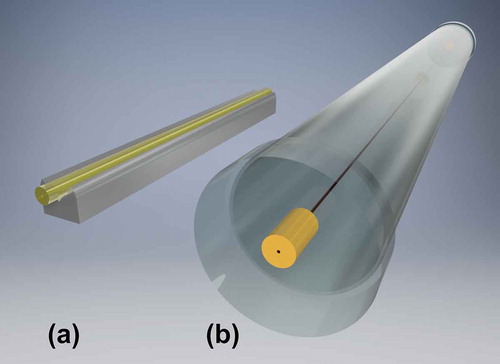 Figure 5. Hollow fibers. a. standard capillary; b. stretched flexible hollow-core fiber