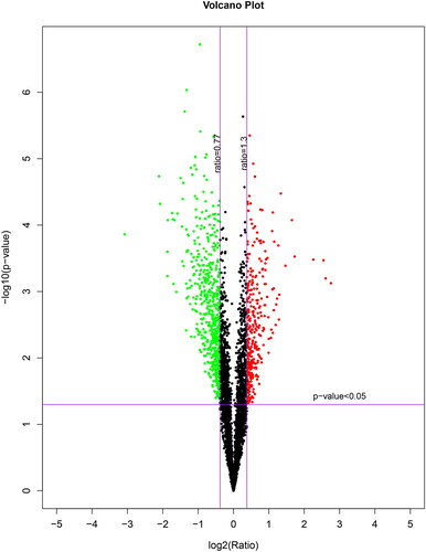 Figure 1. Volcano plot of the RIF vs. RIS.