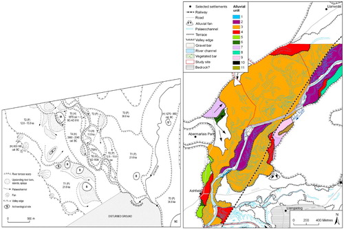 Figure 1. Geomorphological maps of the Teleorman River, Romania (CitationMacklin et al., 2011) (left) and Tywi River, Wales (CitationJones et al., 2011) (right).