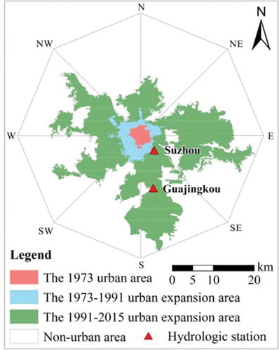 Figure 3. Overlay of urban forms in Suzhou central district during the period 1973–2015.