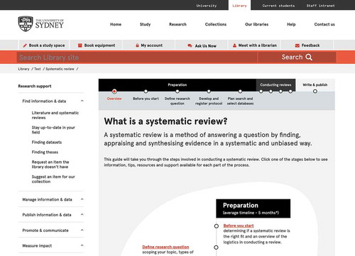 Figure 2. The University of Sydney Library’s systematic review toolkit.