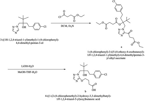 Figure 3. The synthetic route of hapten1.Note: DCM: Dichloromethane; Et3N: Triethylamine; MeOH: Methanol; THF: Tetrahydrofuran.