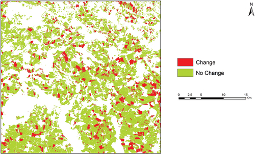 Figure 6. Spatial distribution of changed soil blocks for FAPAR biological predictor of study Area 1.
