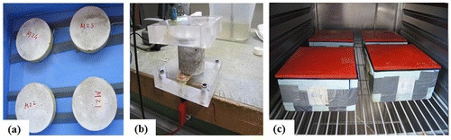 Figure 2. Experimental set up of different type’s specimens under (a) CWA, (b) ER and (c) CDF test.