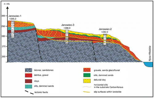 Figure 5. Geological cross-section of the Janowiec landslide.