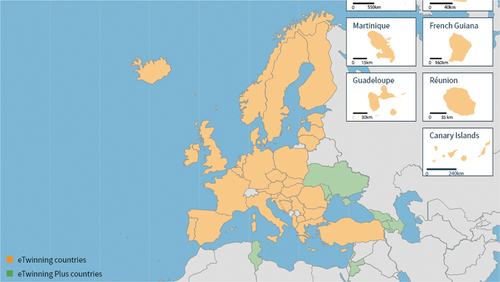 Figure 1. The borderlands and hinterlands of 'eTwinning Europe' as displayed on the homepage of the platform, www.etwinning.net