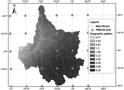 Fig. 2 Annual maximum daily precipitation pattern. Ratio between the average wintertime precipitation level given by the PRECIS-DGF model and the one registered at the Rivadavia station.