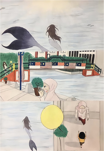 Figure 6c Student K. River mermaid. 2019. Acrylic on paper. 59.4 cm x 84.1 cm.
