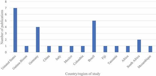 Figure 3. The number of publications by country/region of study.