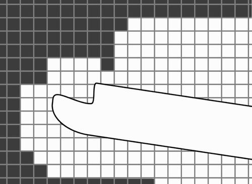 Figure 8. The working space is modeled as a voxel volume. The size of the voxels in the figure is greater than the size of real voxels compared to the dimensions of the shaver (the shaver has a diameter of 4 mm; the typical height of the voxels is 0.5 mm).