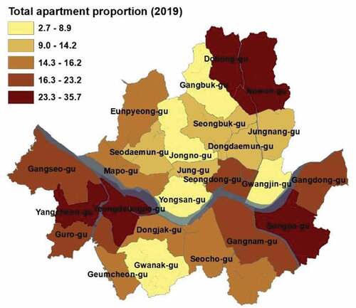 Figure 3. Apartment district ratio in Seoul, South Korea.