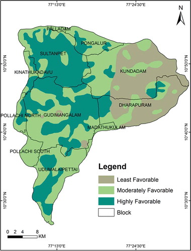 Figure 10. Sustainable groundwater potential zones in Uppar Odai sub-basin.