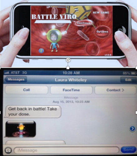 Figure 1. BattleViro and sample adherence guided text message.