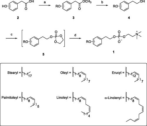 Scheme 1. Reagents and conditions: (a) (i) MeOH, AcCl, 65 °C; (ii) RBr, K2CO3, DMF, 60 °C; (b) LiAlH4, THF, 0 °C; (c) 2-Chloro-2-oxo-1,3,2-dioxaphospholane, TEA, benzene; (d) TMA, CH3CN, 65 °C.