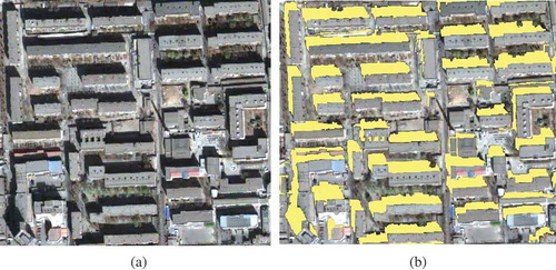 Figure 3. (a) Quickbird imagery, and (b) the detected shadow segments.