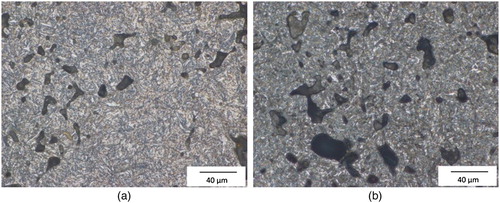 Figure 1. Microstructures of the hardened Fe–0.85Mo–1.0C-steels, magnification: ×500. (a) austenitised at 800°C and quenched in water. (b) austenitised at 800°, quenched in water and cooled in liquid N2.