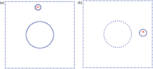 Figure 8. Cavity prediction after 2000 generations of the optimization process for the square section with centred-hole cases. (a) Top cavity case; (b) Right-hand cavity case.