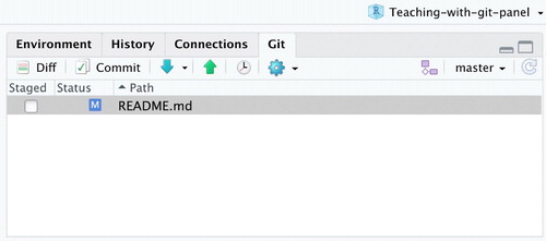 Fig. 1 Example of Git pane within an RStudio IDE window.