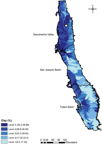 Figure 14. Distribution of percent clay in CV aquifer.