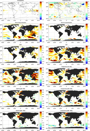 Fig. 6 The difference of 1 lead-year averaged RMSE of FREE and EnKF-SST, over the 10 prediction cycles, as in Figure 3.