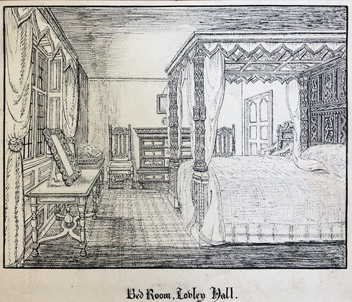 Fig. 10. George Shaw, drawing of the Molyneux bed at Lovley Hall. M175/2/5, 11Courtesy of Oldham Local Studies and Archives
