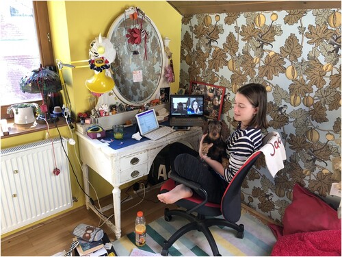 Figure 4. Journalist-parent's daughter participating in online learning from her bedroom.