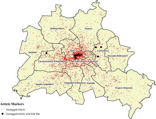 Figure 1 Locations of geotagged articles in Berlin.