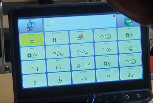 Figure 3. Blissymbols on the speech-generating device screen.