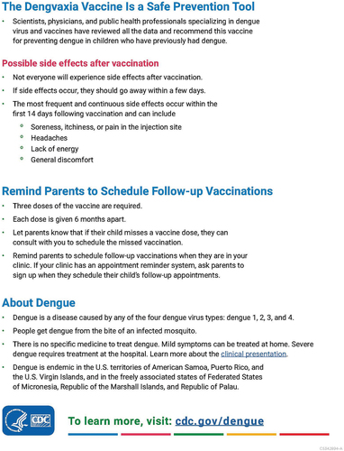 Figure 4. Fact sheet - talking to parents about the Dengvaxia vaccine.