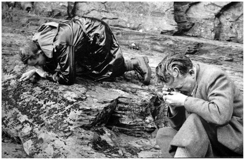 Figure 1 . Tony Smith (left) with Dr E. F. Warburg inspecting Grimmias beside the River Dee during the BBS Meeting at Oswestry, Shropshire, 1960. Photo courtesy of Mr Roy Perry.