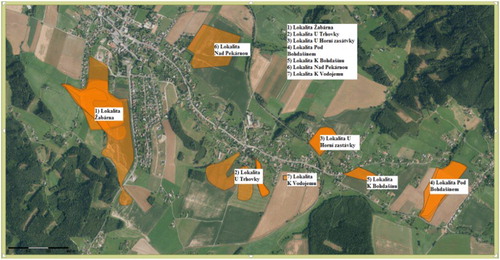 Figure 1. Reported erosion within the Rtyně-Podkrkonoší cadastre (orange colour highlights the localities reported within the monitoring). Source: adapted from Monitoring of Agricultural Soils Erosion, http://me.vumop.cz (accessed March 2016).