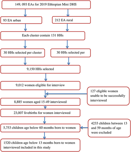 Figure 1 Sampling procedure for infant mortality from the 2019 Ethiopian mini-demographic and health survey, 2022.