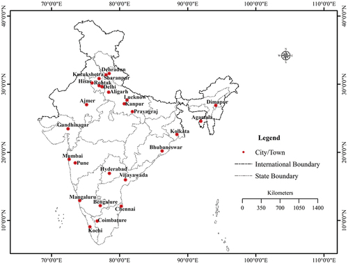 Figure 1. Location of major urban areas in India.