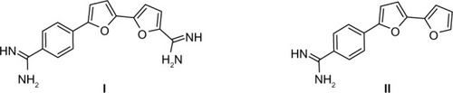 Figure 1 Structure of some biologically important cationic bichalcophene compounds.