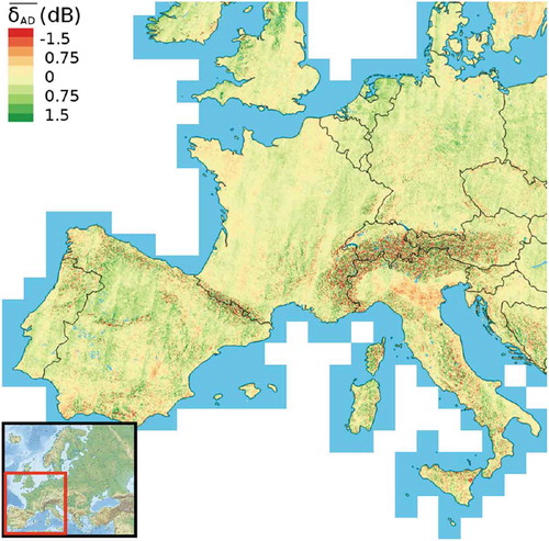 Figure 2. Normalized backscatter difference over Western Europe (October 2014 – December 2016).