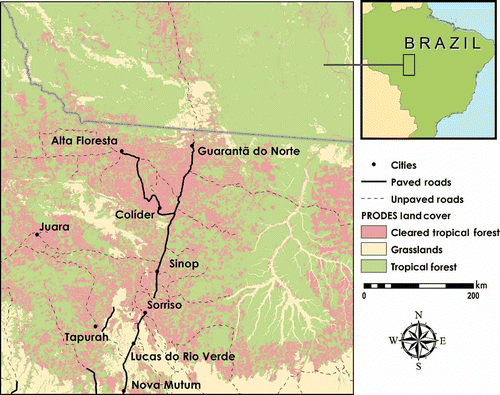 Figure 6. Location of Alta Floresta, Sorriso, and Nova Mutum in northern Mato Grosso.