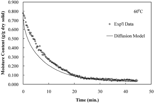 Figure 9. Diffusion model prediction for isothermal drying at 60°C.