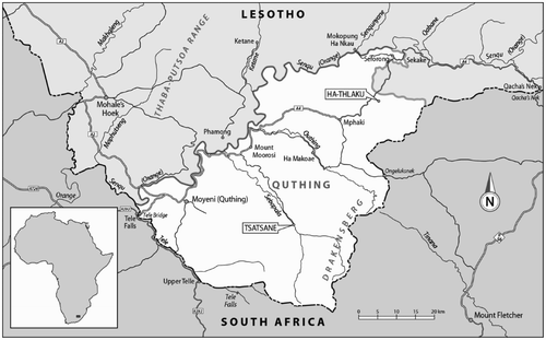 Figure 2: Quthing District, Lesotho, showing the field sites where focus groups were held