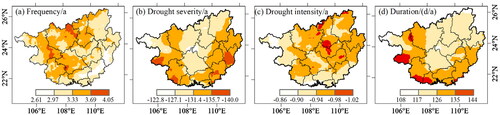 Figure 4. Spatial distribution characteristics of drought events in Guangxi.