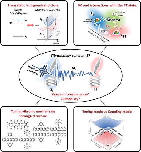 Figure 13. Implications of the vibronic mechanism of SF and prospects for further investigation