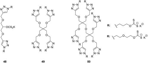 Figure 12. Multimeric xanthate systems 48–50.