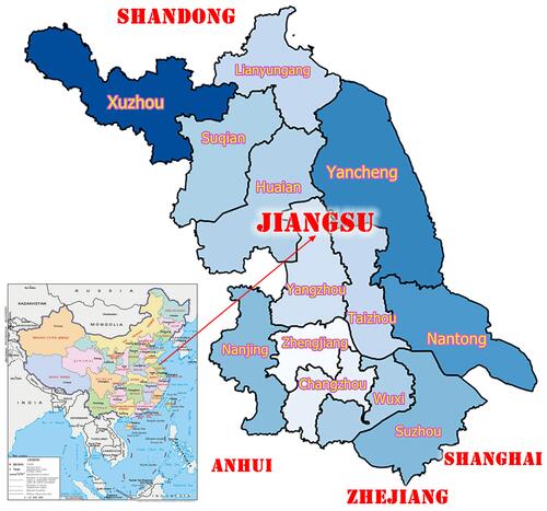 Figure 1 Administrative divisions of prefecture-level cities of Jiangsu Province, China.