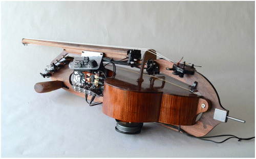 Fig. 7. The halldorophone. An example of how twenty-first century instruments contain the elements of the acoustic, the electronic, and the digital in one and the same device.