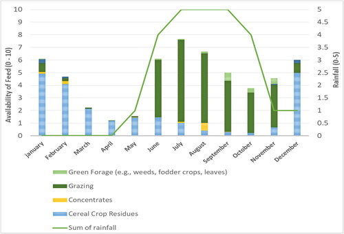 Figure 4. Availability of feed resources in relation to rainfall pattern.