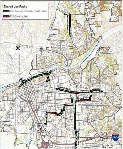 Figure 3. Shared Used Paths in Tuscaloosa (ECA (Existing Conditions Assessment: Transportation and Mobility), Citation2019).