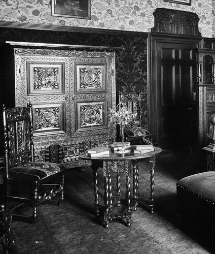 Fig. 22. View of the interior of Rolleston Hall, Staffordshire, showing the Oak Bedroom, 1892Source: Historic England Archive