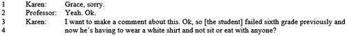 Figure 3. Excerpt from seminar discussion, in which Karen interrupts Grace to ask about a school disciplinary practice.