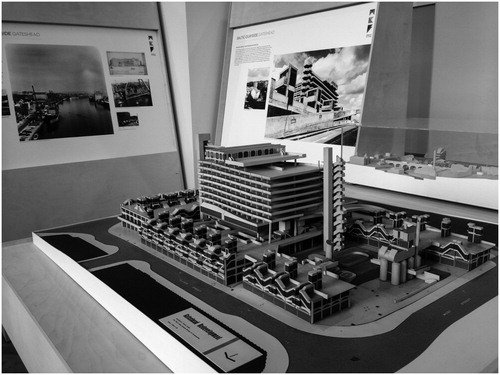 Figure 4. The original Owen Luder Architects’ model of Trinity Square car park of 1967, on display in the exhibition. The model attracted the interest on members of the public and professionals and became a star centrepiece with visitors posing for ‘selfies’ next to the model. Source: author.